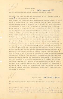 Registro aprovando as despesas das expedições punitivas contra os índios Caiapó