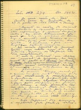 Fragmentos de carta de José Cândido Gomes ao Conselheiro José Antônio Saraiva