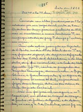 Carta de Cândido Xavier de Almeida e Souza ao Governador Capitão General da Capitania