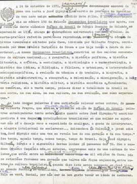 Escrito de Afonso Arinos de Melo Franco sobre SBH