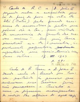 Resumo de carta de D. Rodrigo Cesar a D. João V