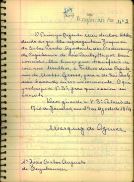 Carta do Marquês de Aguiar a D. João Carlos Augusto D' Oeynhausen