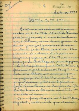 Carta de Antônio Coutinho de Almeida e Manoel José da Cunha a D. Luis de Albuquerque de Melo Pereira e Caceres