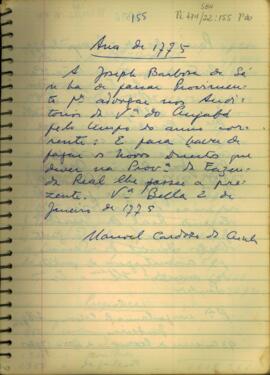 Documento de Manoel Cardoso da Cunha a José Barbosa de Sá
