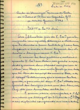Carta de Domingos Teixeira da Costa a D. João de Albuquerque de Melo Pereira e Caceres