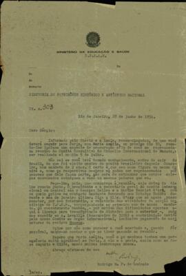 Carta de Rodrigo Mello Franco de Andrade a Sérgio Buarque de Holanda