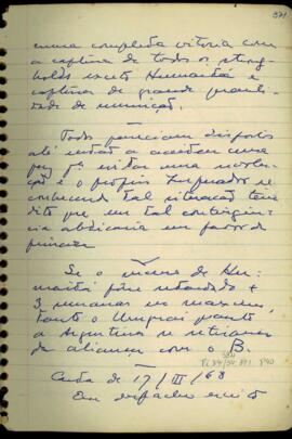 Anotações referentes a uma carta do General James Watson Webb
