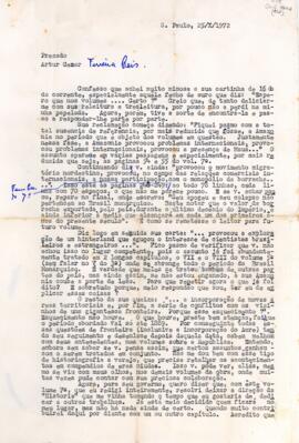 Carta de Sérgio Buarque de Holanda a Artur César Ferreira Reis
