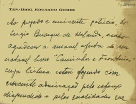 Cartão do Tenente Brigadeiro Eduardo Gomes a Sérgio Buarque de Holanda