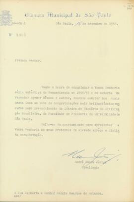 Congratulações a Sérgio Buarque de Holanda pelo Preenchimento da Cátedra de História da Civilização Brasileira