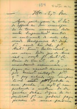 Carta de José Carlos Vasconcelos a D. Luis de Albuquerque de Melo Pereira e Caceres