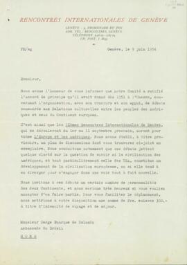 Carta, em francês, de A. Babel, Presidente do IXèmes Rencontres Internationales de Genéve, a Sérgio Buarque de Holanda