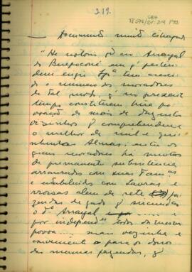 Carta sobre Arraial de Beripoconé