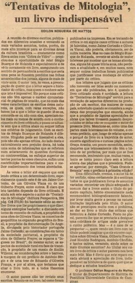 "’Tentativas de Mitologia', um livro indispensável"