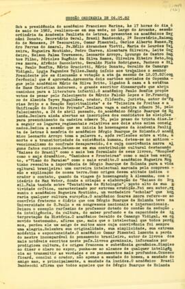 Ata da Sessão Ordinária da Academia Paulista de Letras tratando do falecimento de SBH.