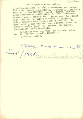 Cartão de Alice Canabrava a Maria Amélia