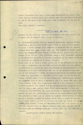 Registrode uma carta do Capitão Comandante dos Dragões Antônio de Sá Pereira