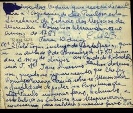 Carta de Francisco Xavier de Mendonça Furtado a D. Luiz Antônio de Souza
