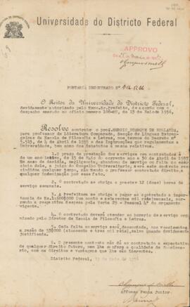 Contrato de Sérgio Buarque de Holanda como professor na Universidade do Distrito Federal