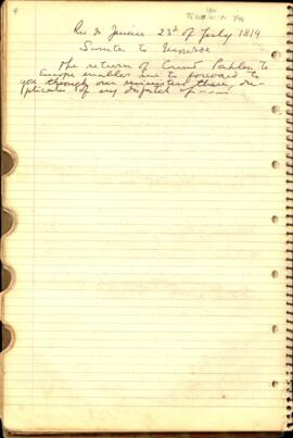 Fragmento de despacho, em inglês, de Thomas Sumter Jr. a James Monroe