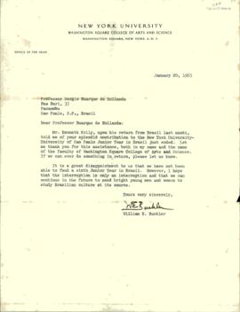 Carta, em inglês, de Willian E. Buckler, da Universidade de New York, a Sérgio Buarque de Holanda