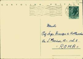 Cartão postal, em italiano, de Ausonia – Rivista di Lettere e Arti a Sérgio Buarque de Holanda