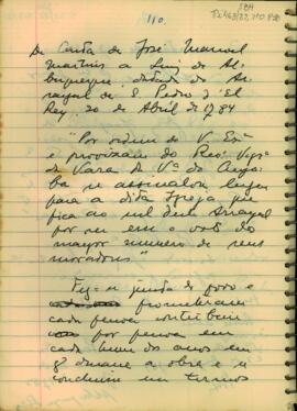 Carta de José Manoel Martins a Luís de Albuquerque de Melo Pereira e Caceres