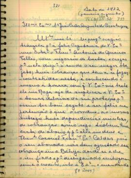 Carta de Eleutério da Silva Prado a D. João Carlos Augusto D' Oeynhausen