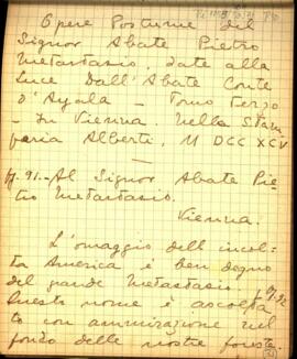 Fragmentos, em italiano, do livro "Opere Postume del Signor Abate Pietro Metastasio"