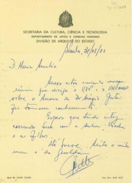Carta de José Sebastião Witter a Maria Amélia Alvim Buarque de Holanda.