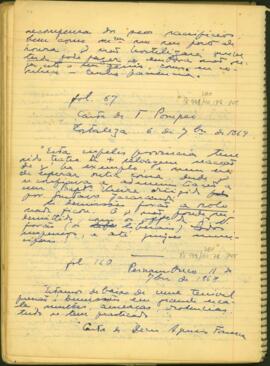 Fragmento de carta de T. Pompeo a Saldanha Marinho
