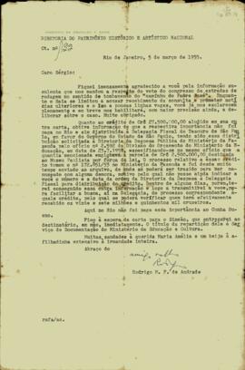 Carta de Rodrigo Mello Franco de Andrade a Sérgio Buarque de Holanda