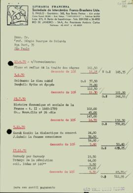 Carta da Livraria Francesa a Sérgio Buarque de Holanda