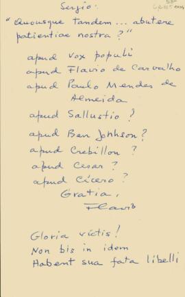 Bilhete, em latim, de Flávio a Sérgio Buarque de Holanda