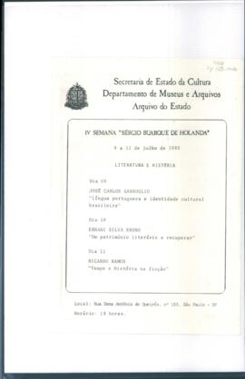 Programa das conferências da IV Semana Sérgio Buarque de Holanda
