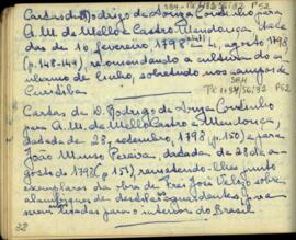 Resumo de cartas de D. Rodrigo de Souza Coutinho a D. Antônio Manoel de Melo Castro e Mendonça