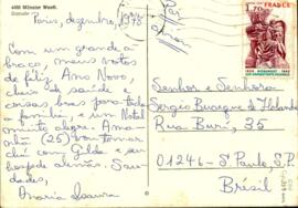 Cartão postal de Maria Isaura a Sérgio Buarque de Holanda