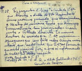 Carta do Conde de Oeyras a D. Luiz Antônio de Souza