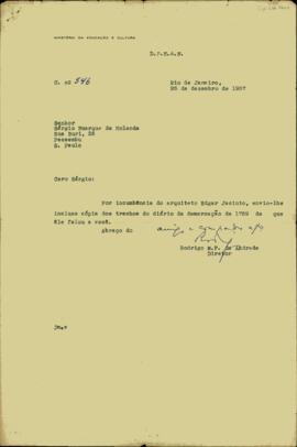 Carta de Rodrigo Mello Franco de Andrade a Sérgio Buarque de Holanda