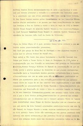 Cópia da Ordem régia nº 4 de D. José ao Conde dos Arcos
