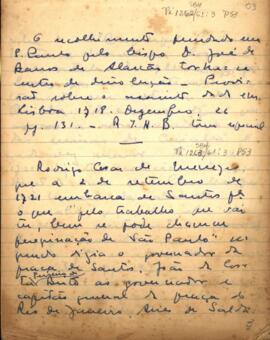 Resumo e fragmentos de cartas trocadas entre D. Rodrigo Cesar de Menezes, D. João da Costa Ferreira de Brito e D. Aires de Saldanha de Albuquerque Coutinho Matos e Noronha
