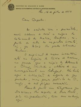 Carta de Rodrigo Mello Franco de Andrade a Sérgio Buarque de Holanda