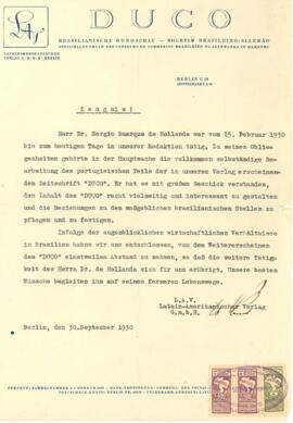 Declaração e agradecimento em alemão da Latein-Amerikanischer Verlag