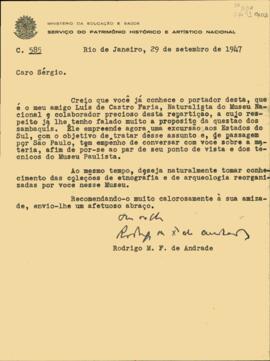 Carta de Rodrigo Mello Franco de Andrade