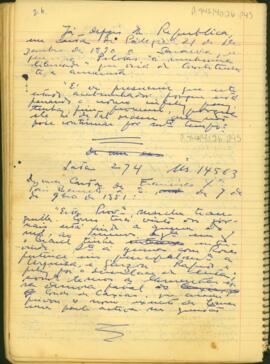 Fragmento de carta do Visconde de Pelotas ao Conselheiro José Antônio Saraiva