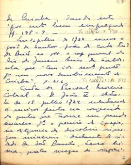 Fragmento de carta de D. João da Costa Ferreira de Brito a D. Aires de Saldanha de Albuquerque Coutinho Matos e Noronha