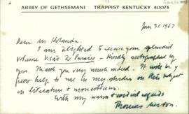 Carta, em inglês, de Thomas Merton a Sérgio Buarque de Holanda