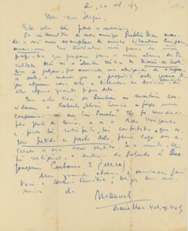 Carta de Manuel Bandeira a Sérgio Buarque de Holanda