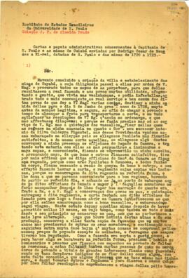 Carta de D. Rodrigo Cesar de Menezes ao Rei de Portugal