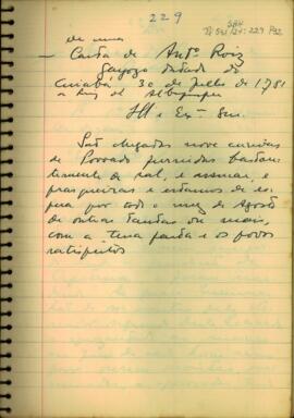 Carta de Antônio Rodrigues Gayoso a D. Luis de Albuquerque de Melo Pereira e Caceres